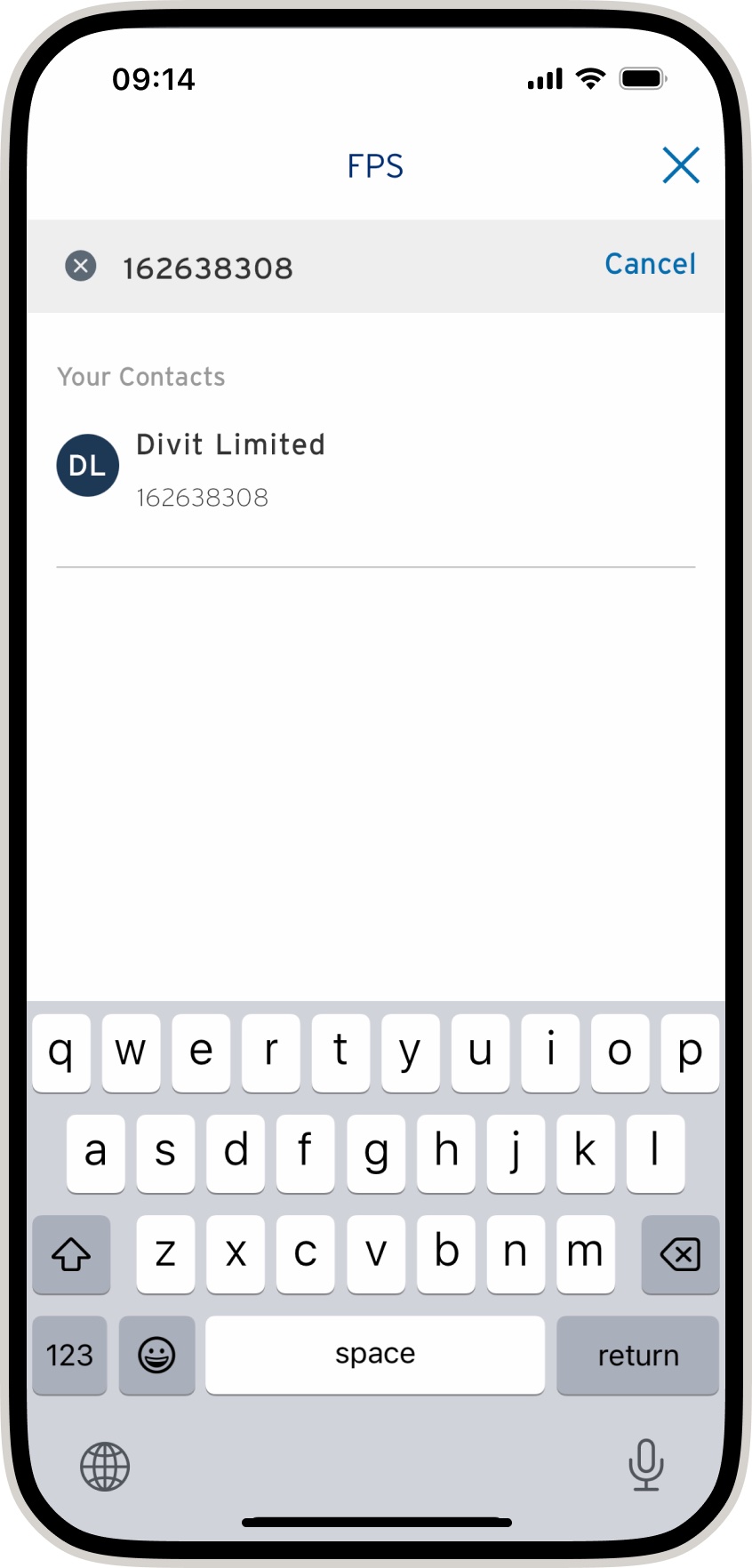 Citibank screen with divit's FPS ID 162638308 entered, resolving to DIVIT LIMITED