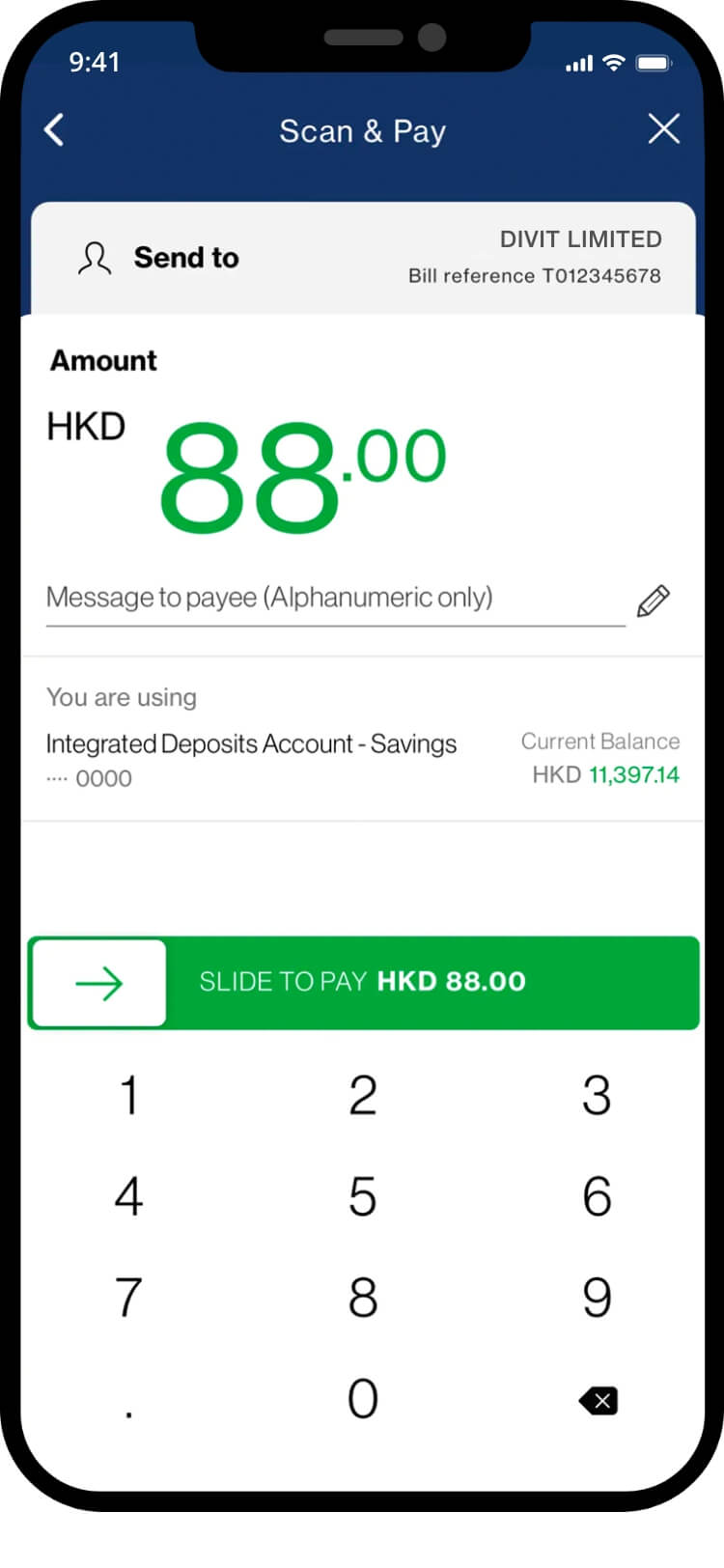 Standard Chartered transfer screen populated from the imported FPS QR code, ready to verify