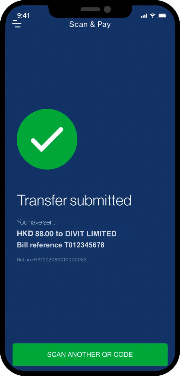 Standard Chartered success screen confirming the transaction is complete