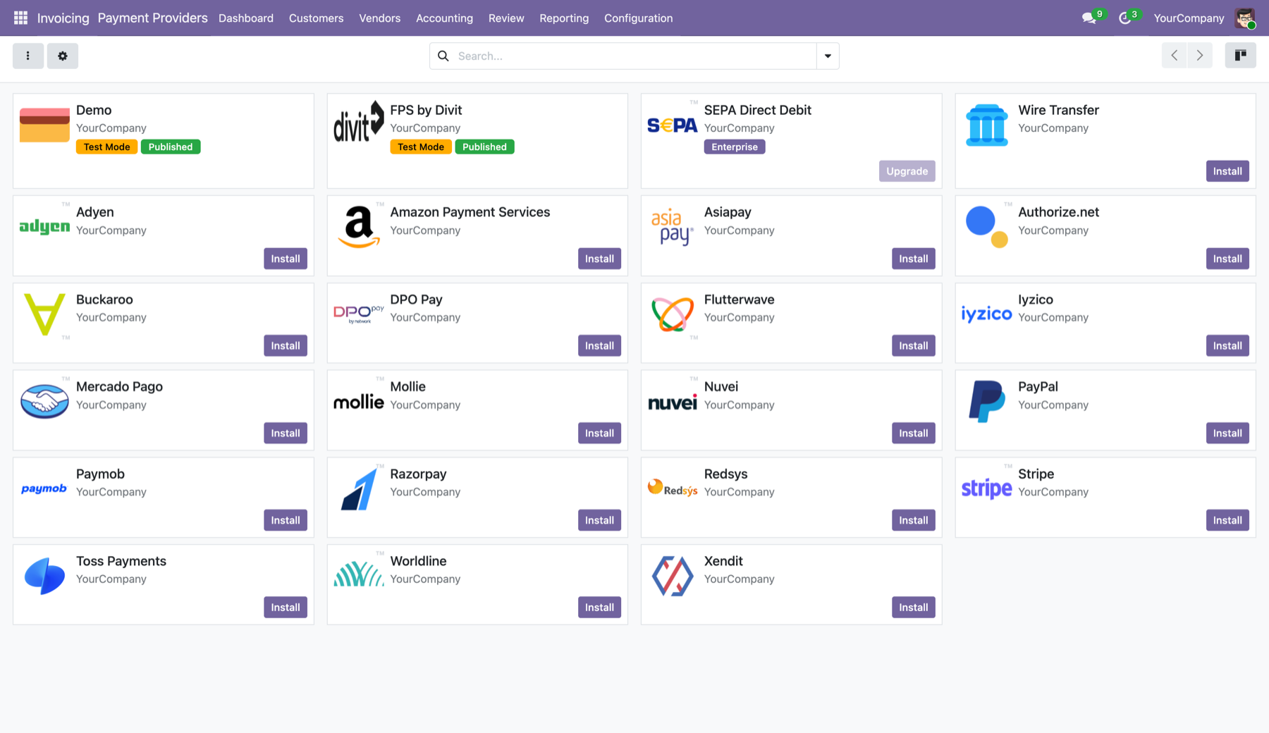 FPS by divit 在 Odoo 19 中列為原生付款方式，與其他供應商並列於付款供應商畫面