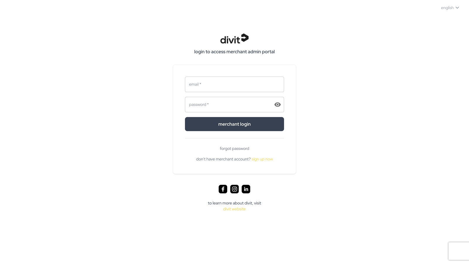 divit 管理后台登录页面，有电邮与密码栏位及商户登录按钮